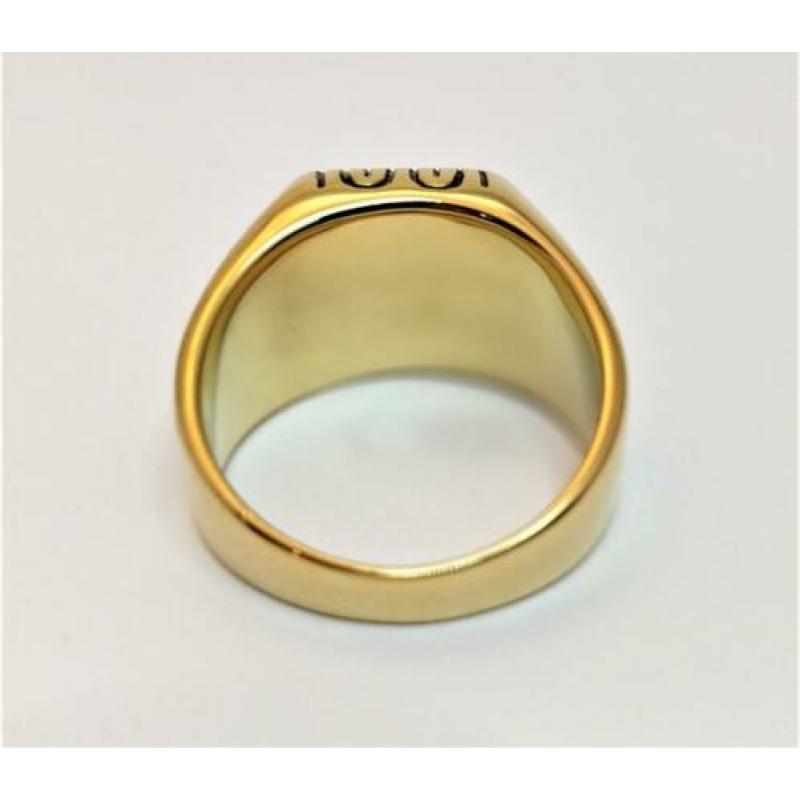 Goudkleurige Stalen Ring met Zwarte Onyx. Nr. 1801025