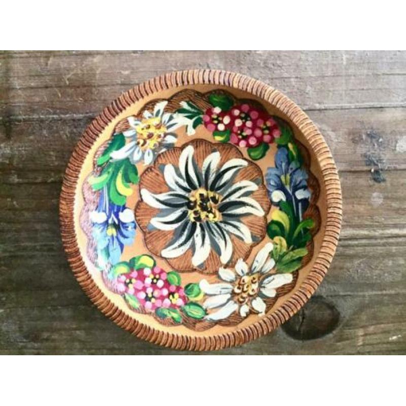 ?handgeschilderd wandbordje vintage brocant hout bloem boho