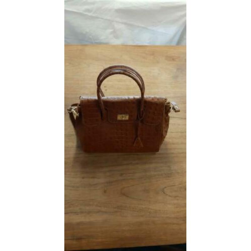 Vintage schoudertas handtas krokodil print leder