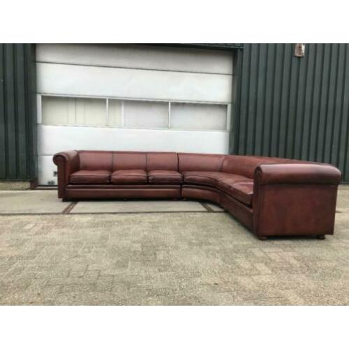 Nieuwe Chesterfield hoekbank in rundleer kleur cognac