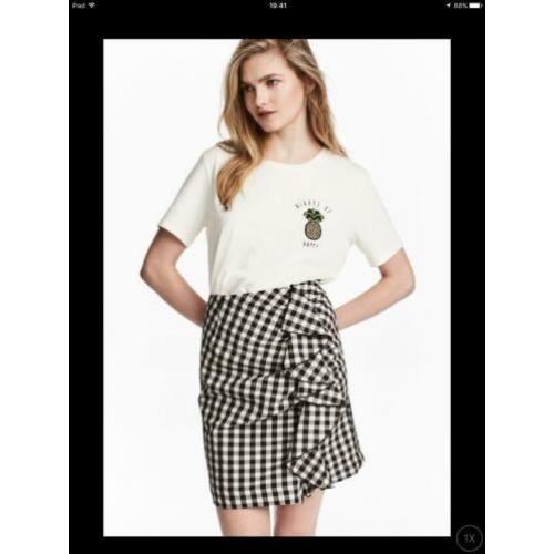 H&M zwart wit geblokt rokje met volant NIEUW maat 38