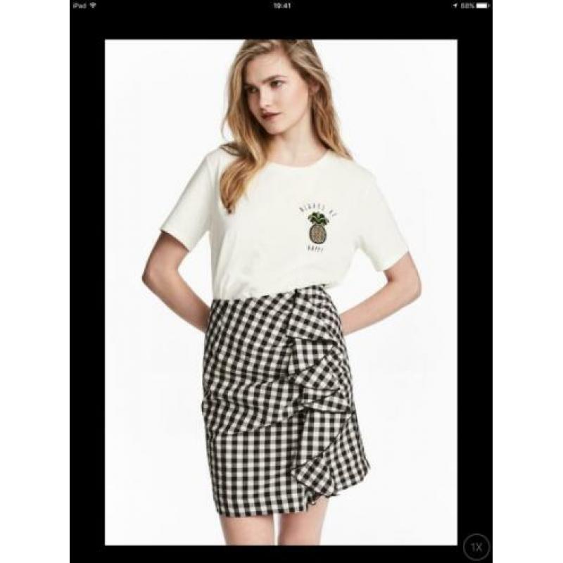 H&M zwart wit geblokt rokje met volant NIEUW maat 38