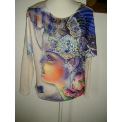 SUPER LEUKE beige trui met kleurenprint mt. M - NIEUW!