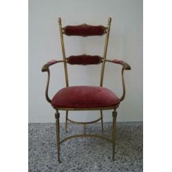 Chiavari messing stoel met armleuningen Hollywood Regency