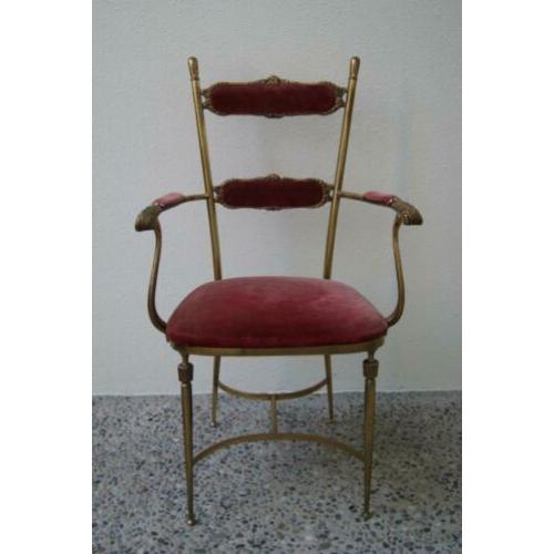 Chiavari messing stoel met armleuningen Hollywood Regency