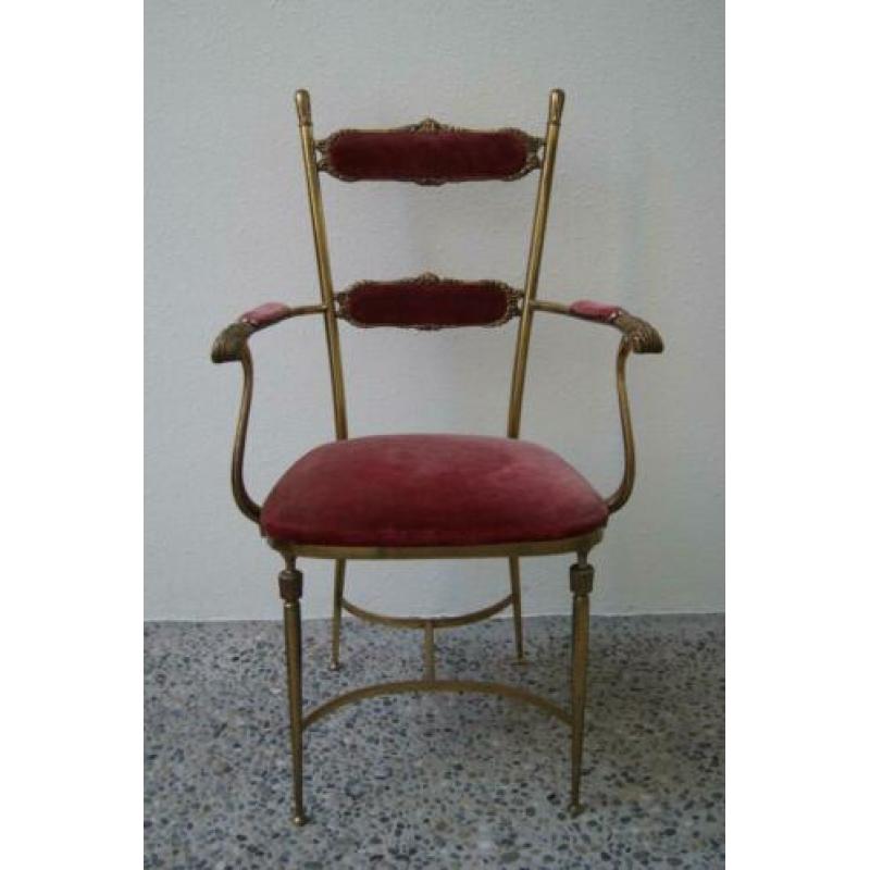 Chiavari messing stoel met armleuningen Hollywood Regency