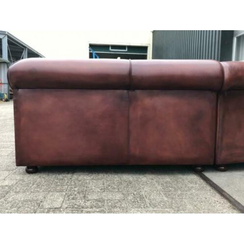 Nieuwe Chesterfield hoekbank in rundleer kleur cognac