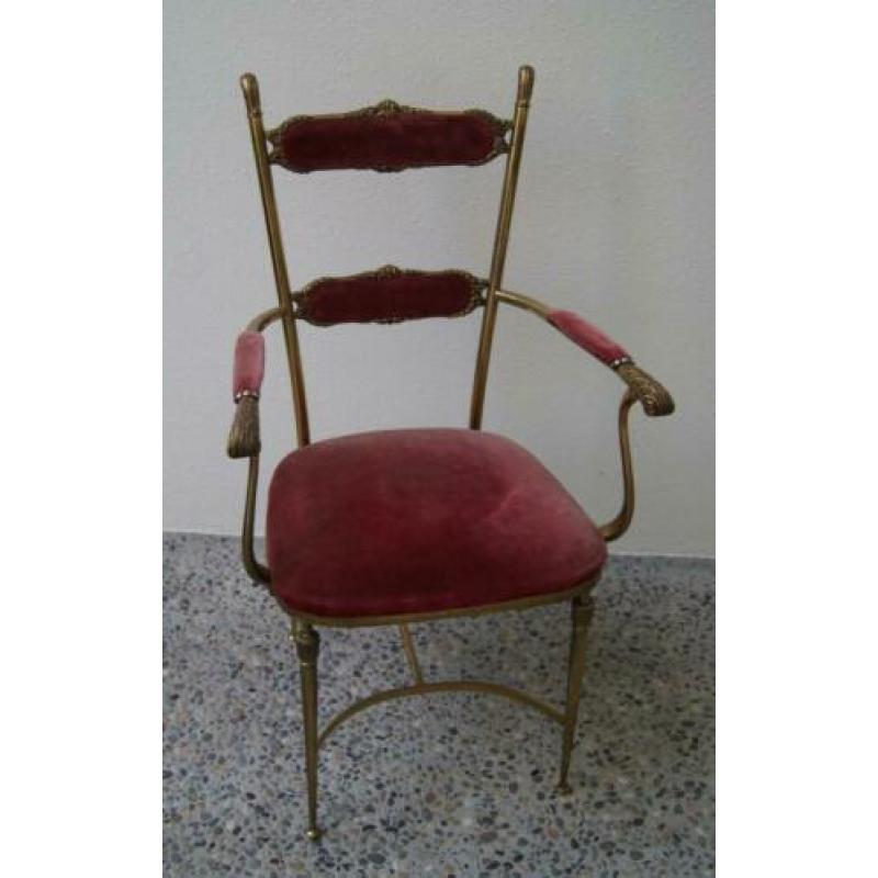 Chiavari messing stoel met armleuningen Hollywood Regency
