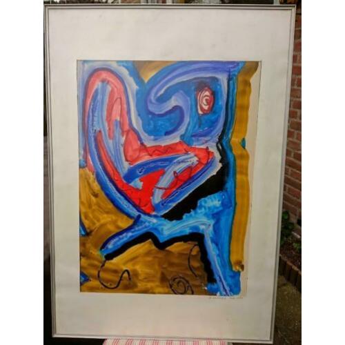 Huub Verbakel, COBRA compositie, Vogel, tempera 1987