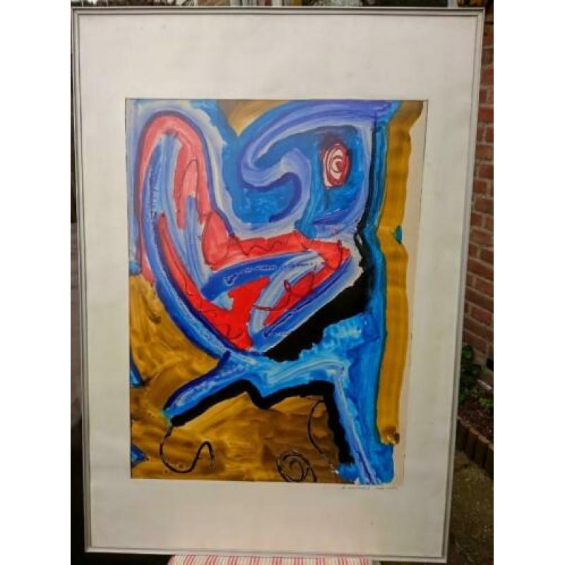 Huub Verbakel, COBRA compositie, Vogel, tempera 1987