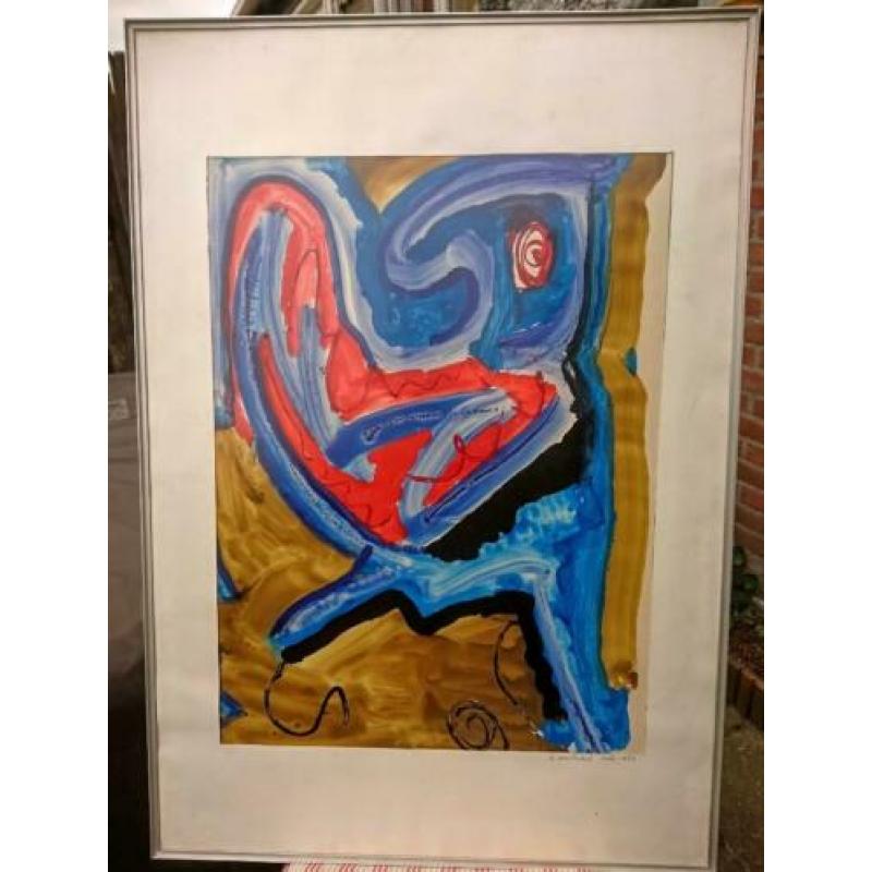 Huub Verbakel, COBRA compositie, Vogel, tempera 1987