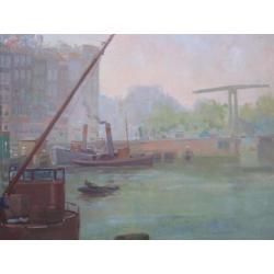 doek 80 x 100 cm=stadsgezicht A"DAM=Jan Knikker jr 1911-1990