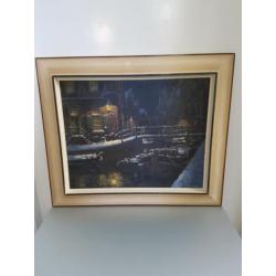 Schilderij Arnout van Gilst (1898-1981) Winteravond gracht