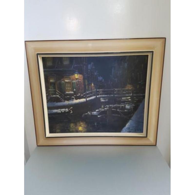 Schilderij Arnout van Gilst (1898-1981) Winteravond gracht