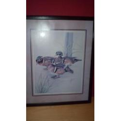 2x schilderij met eenden