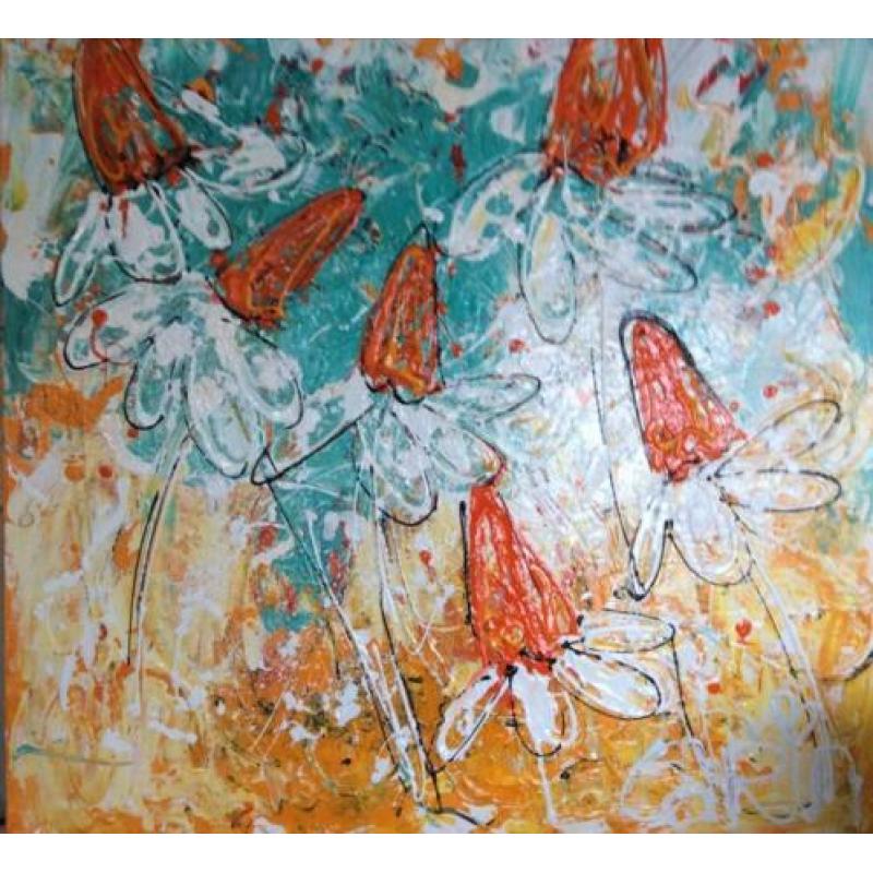Abstract kleurrijk groot schilderij