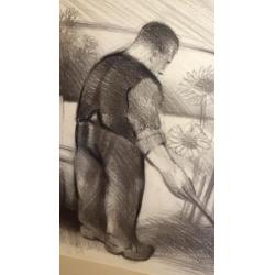 "tuinman" Marcel Cockx, houtskooltekening