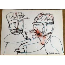 Originele ecoline-werken 28x38cm Marcel Elisen !!