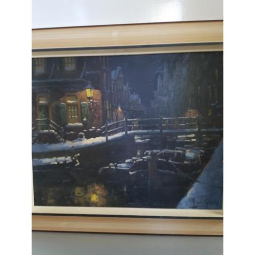 Schilderij Arnout van Gilst (1898-1981) Winteravond gracht