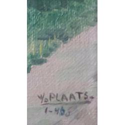 oud schilderij olieverf op doek dorpje gesigneerd v d Plaats