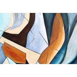 Abstract handgeschilderd 3D schilderij bruin/ blauw/ creme