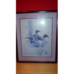 2x schilderij met eenden