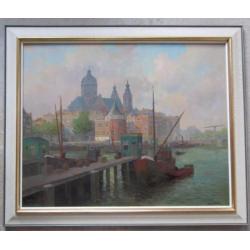 doek 80 x 100 cm=stadsgezicht A"DAM=Jan Knikker jr 1911-1990