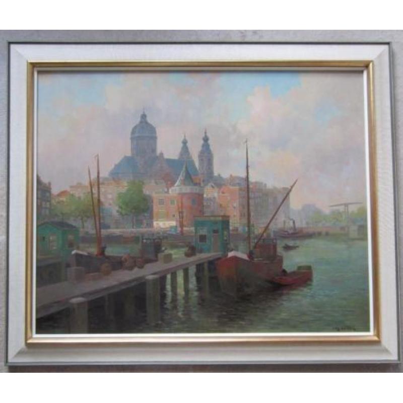 doek 80 x 100 cm=stadsgezicht A"DAM=Jan Knikker jr 1911-1990