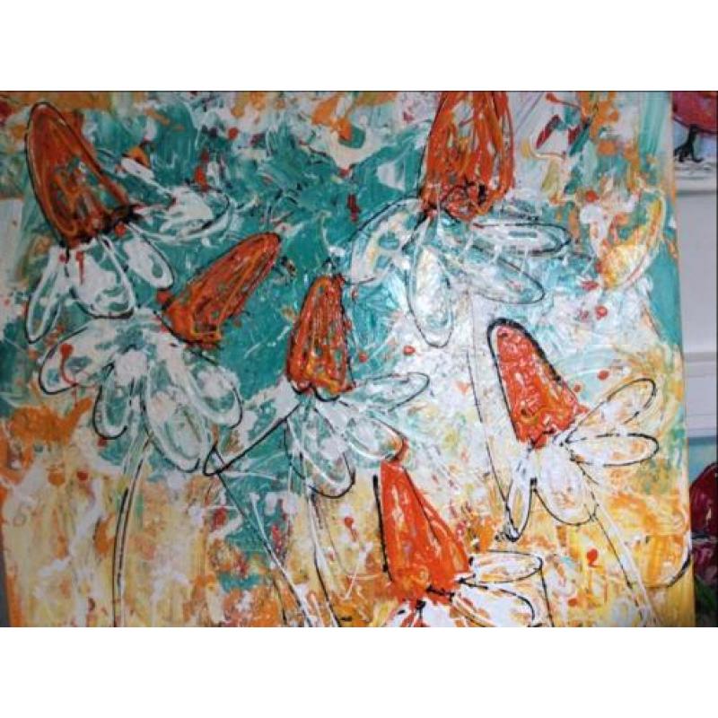 Abstract kleurrijk groot schilderij
