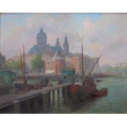doek 80 x 100 cm=stadsgezicht A"DAM=Jan Knikker jr 1911-1990
