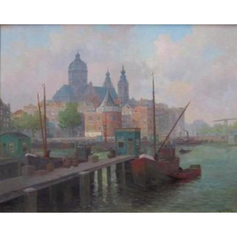 doek 80 x 100 cm=stadsgezicht A"DAM=Jan Knikker jr 1911-1990