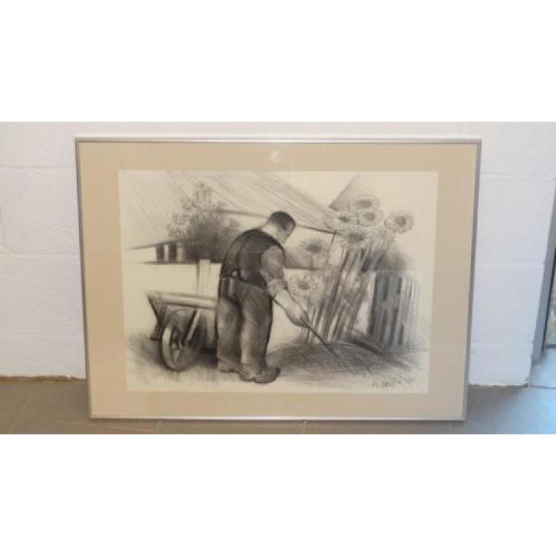 "tuinman" Marcel Cockx, houtskooltekening
