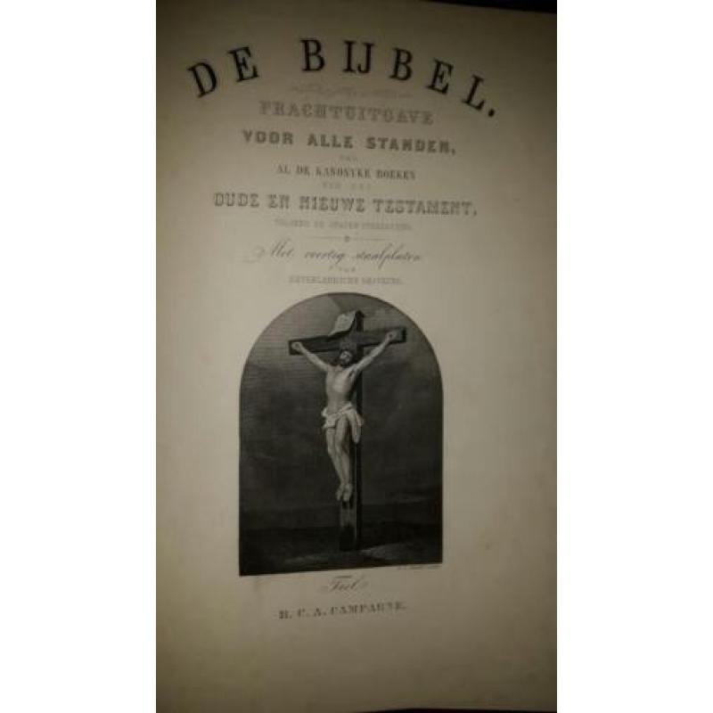 Antieke Statenbijbel Campagne Tiel 40 gravures 1860