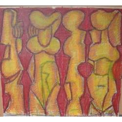Hubert Bekman De 4 gestalten een "Tekening" in rood en geel