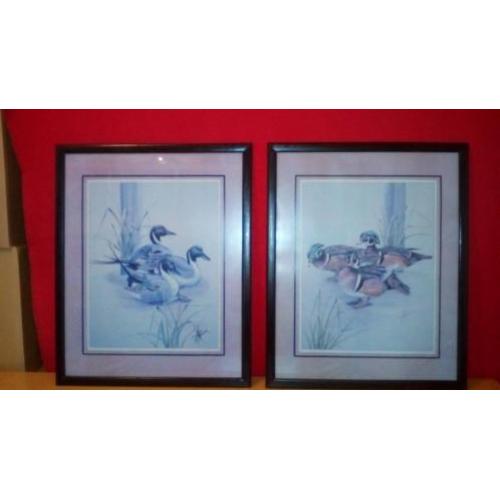 2x schilderij met eenden