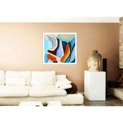 Abstract handgeschilderd 3D schilderij bruin/ blauw/ creme