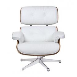 Eames Lounge Chair Wit Leer/Walnoot ->Gratis B.Z. & Montage
