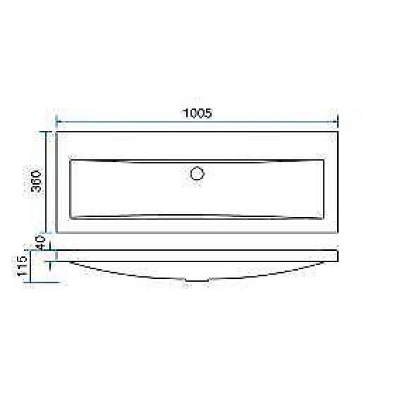 Wiesbaden wastafel 100cmx36cm zonder kraangat wit