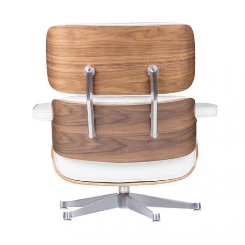 Eames Lounge Chair Wit Leer/Walnoot ->Gratis B.Z. & Montage