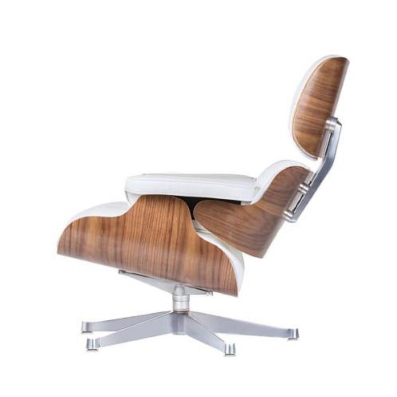 Eames Lounge Chair Wit Leer/Walnoot ->Gratis B.Z. & Montage