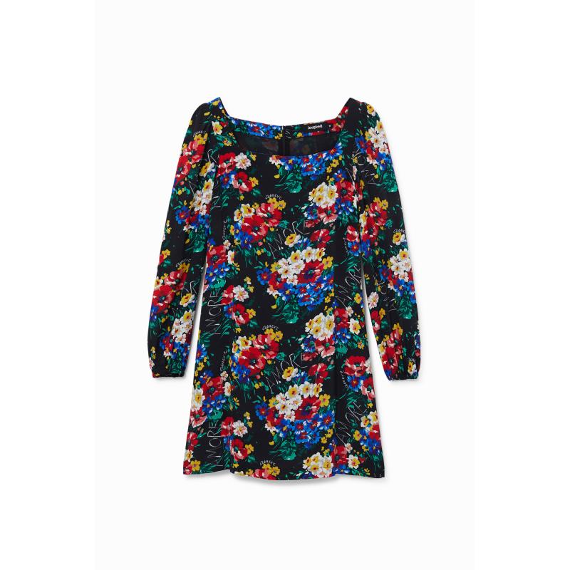 Korte slim fit jurk met vierkante halslijn